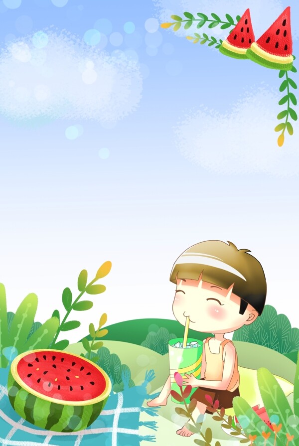 夏日小朋友吃西瓜