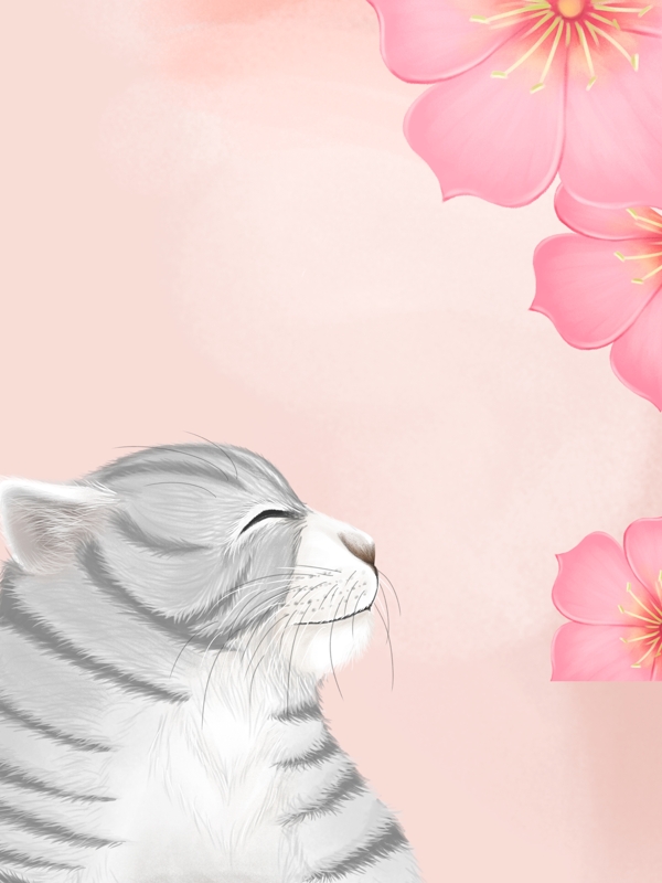 浪漫粉色可爱猫咪插画背景