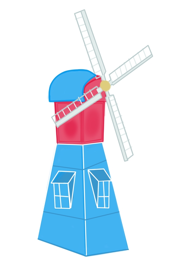 蓝色的风车建筑插画