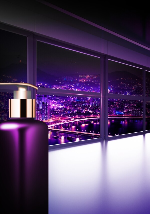 窗外唯美紫色星空夜景背景素材