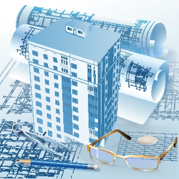建筑工程图纸办公用品模型楼宇图片