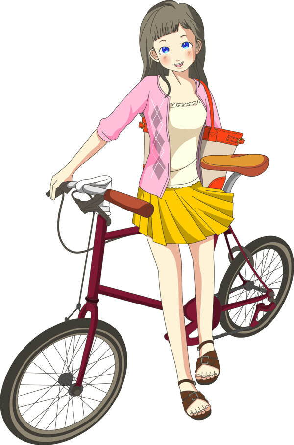 可爱卡通骑自行车的女生