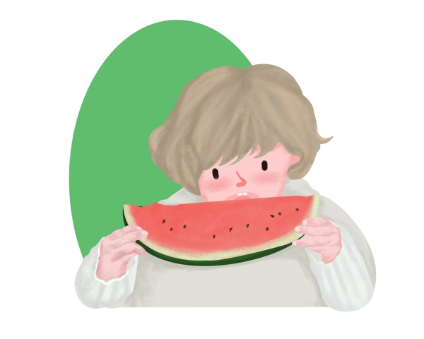 小孩在吃西瓜
