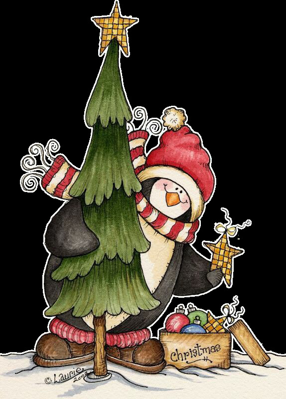 彩色手绘企鹅圣诞树元素