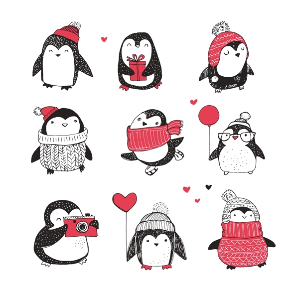 九款可爱的卡通企鹅矢量素材