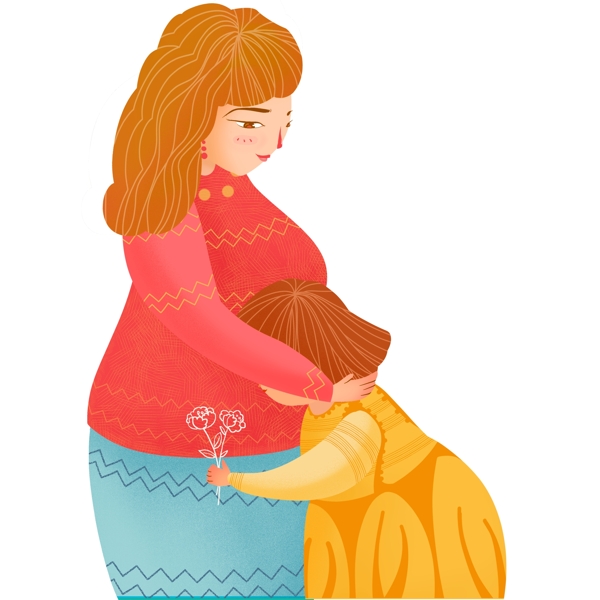 温馨母亲节听胎声的女孩插画设计