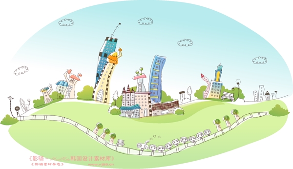 城市风景卡通城市漫画手绘HanMaker韩国设计素材库