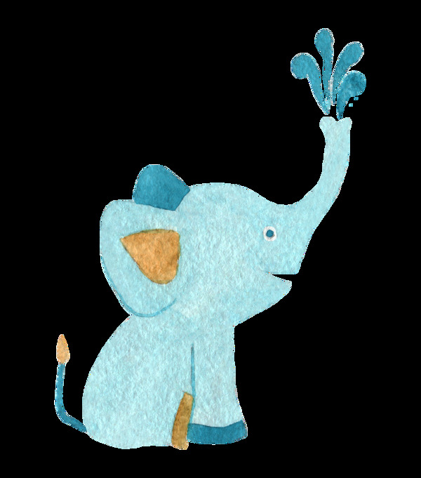 小蓝大象卡通水彩透明素材