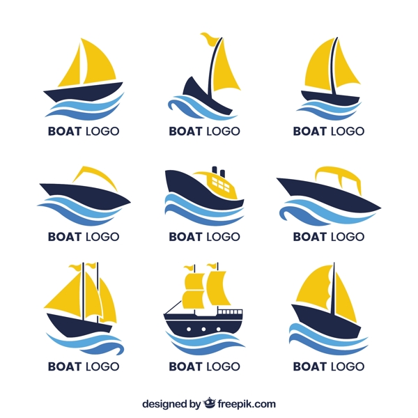 波浪和船标志logo矢量设计素材