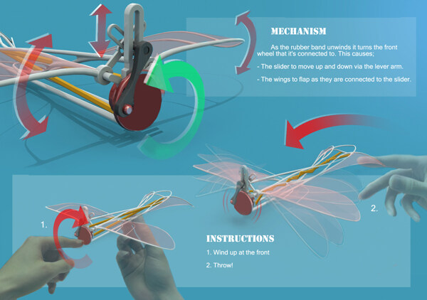 飞行玩具的概念橡皮筋动力扑翼机