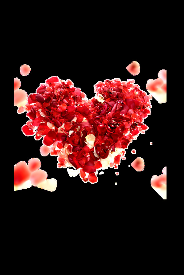 浪漫红色花瓣心形元素