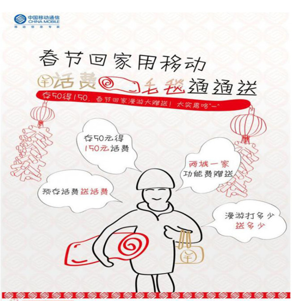 中国移动通信春节回家送毛毯活动海报图片