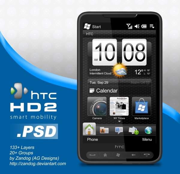 HTCHD2手机免费PSD