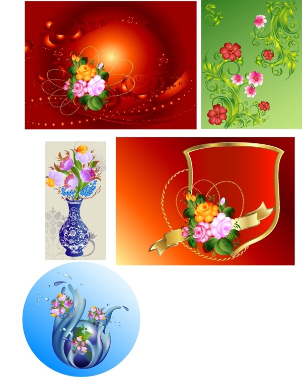 花纹花卉与青花瓷