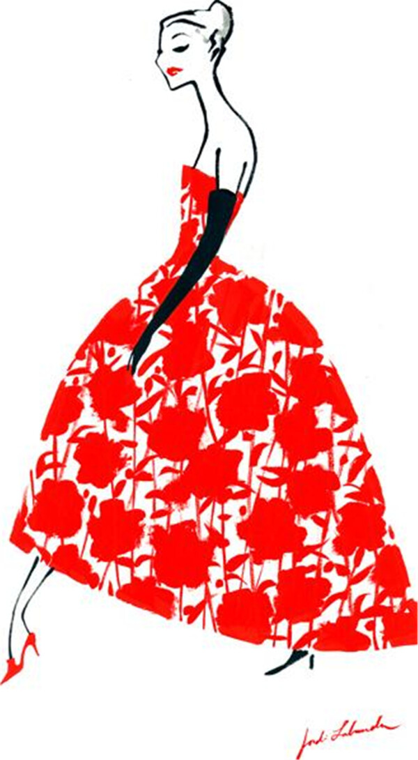 红色花纹抹胸裙设计图