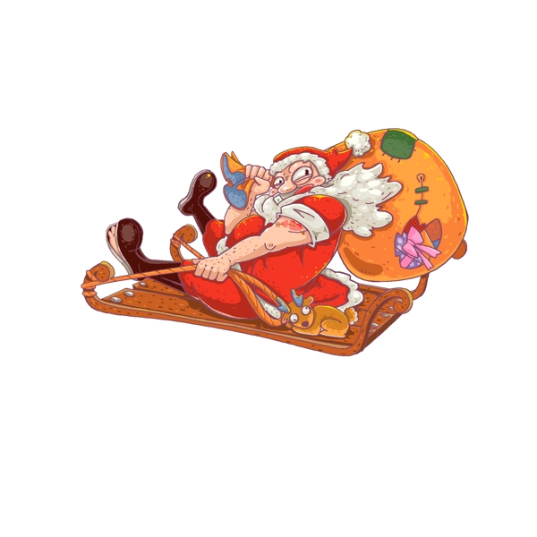 彩绘坐在雪橇上的圣诞老人