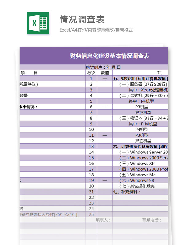 信息化建设基本情况调查表excel模板