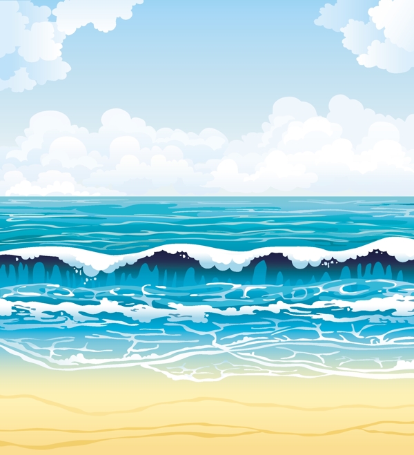 海浪沙滩唯美卡通风景设计旅游素
