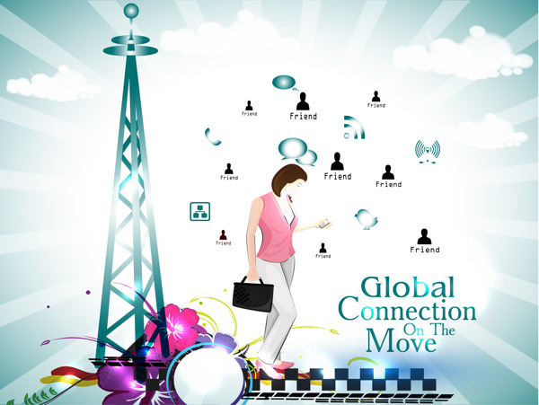 社交网络的主题在移动显示全球联系