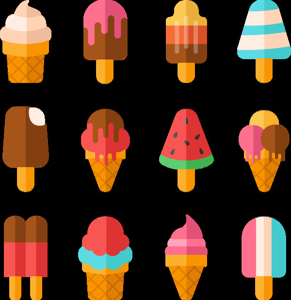 彩色扁平风格冰淇淋免抠png透明图层素材