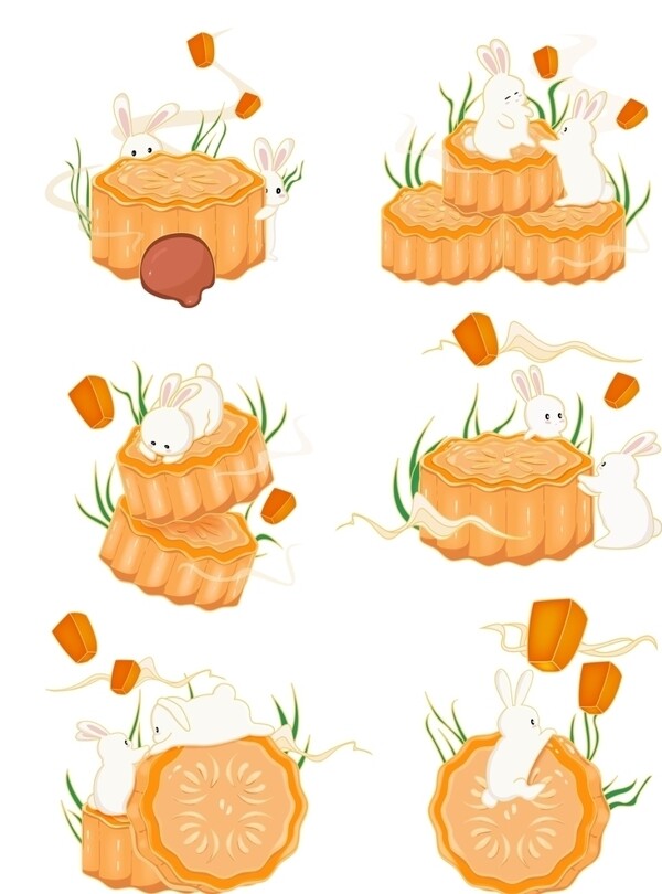 中秋元素兔宝宝月饼图片
