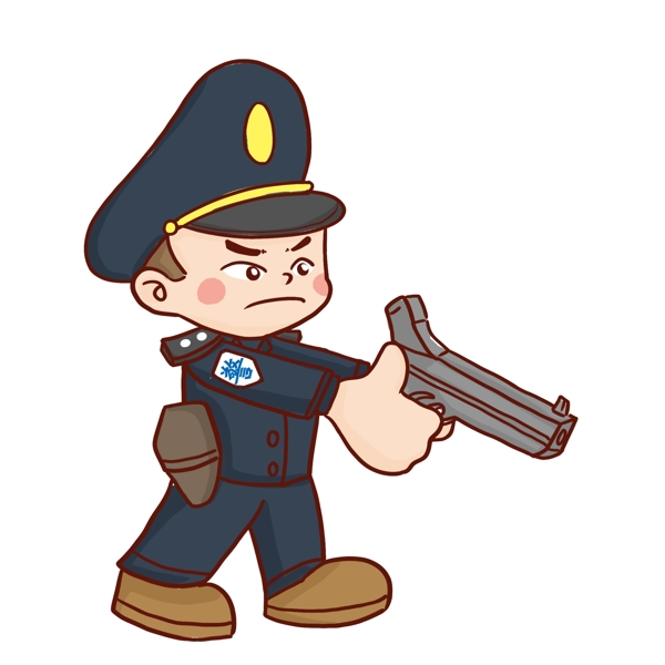 卡通手绘一个举着枪的警察设计