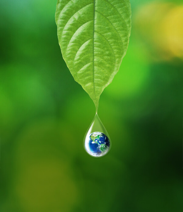 水滴地球与绿叶图片