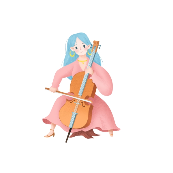 原创唯美大提琴女孩元素设计