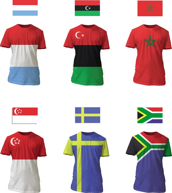 不同国家国旗T恤衫矢量素材