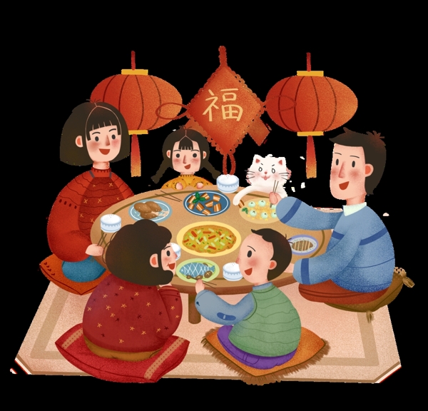 春节一家人吃饭
