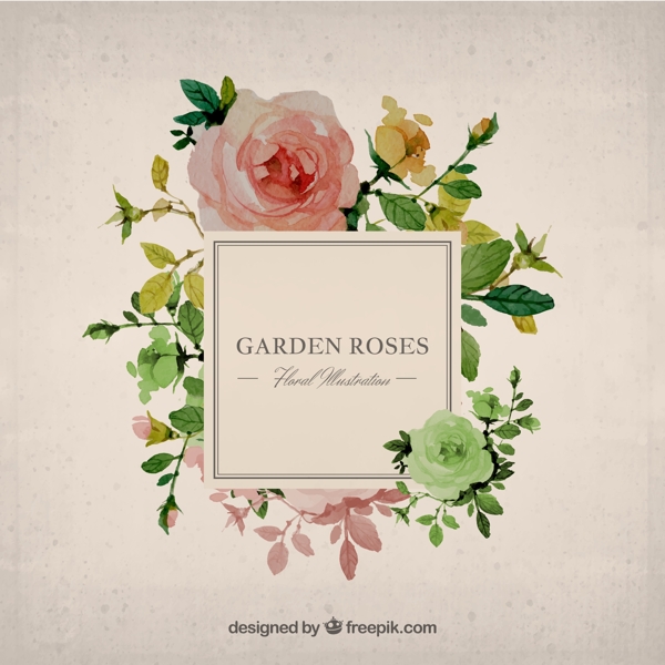复古花园玫瑰花标签矢量素材