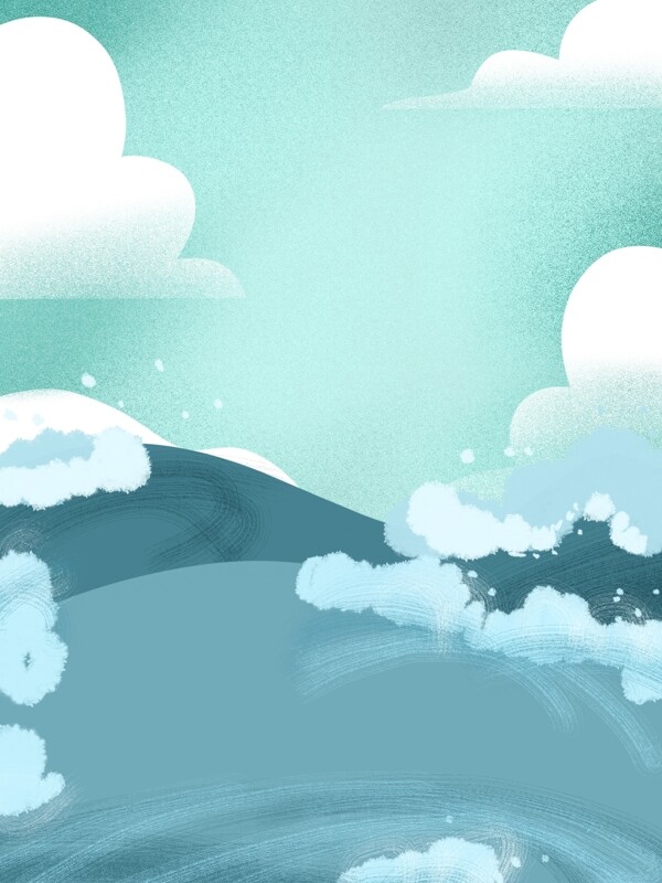 彩绘蓝天白云远山背景设计