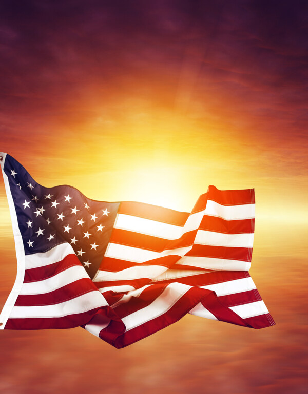 阳光下的美国国旗图片