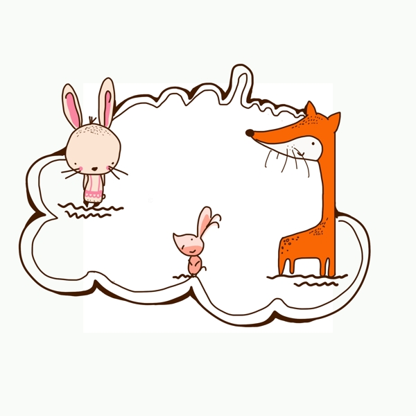 卡通小狐狸可爱兔子边框可商用元素