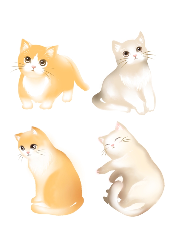 原创手绘水彩可爱猫咪图案