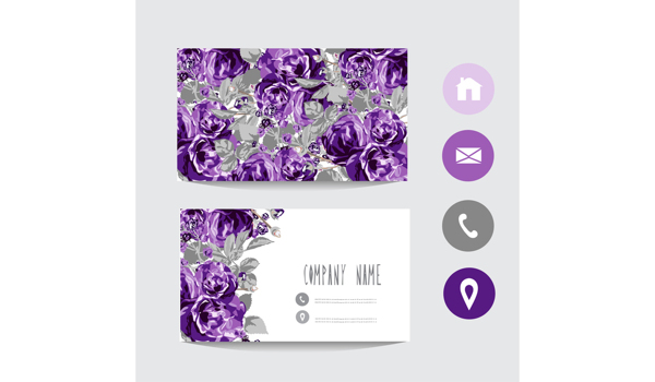 紫花卉名片模板与社会图标矢量