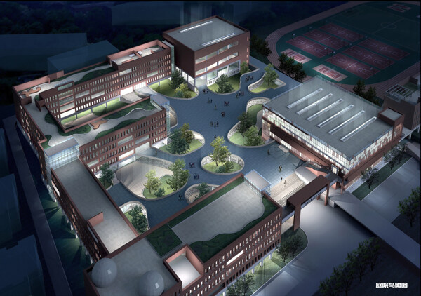 校园建筑设计方案鸟瞰图图片