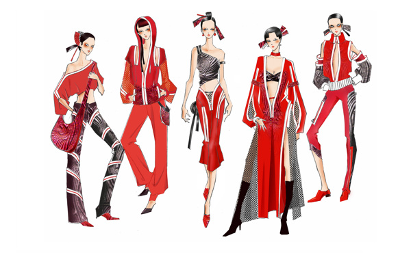 红色服装设计效果图