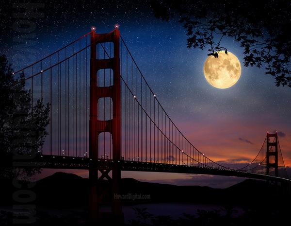 月夜吊桥