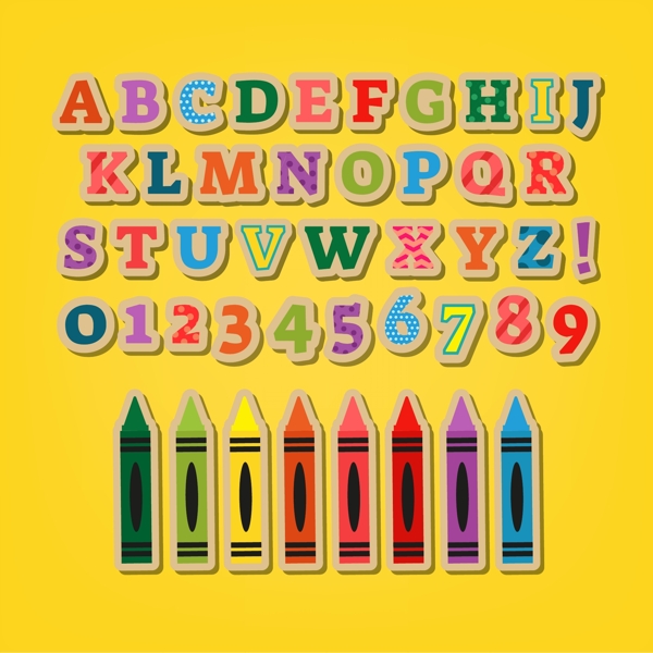 儿童孩子七彩蜡笔字母数字
