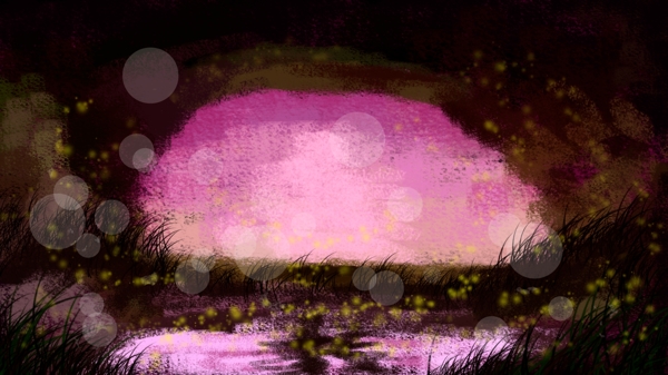 草地水潭紫色卡通背景