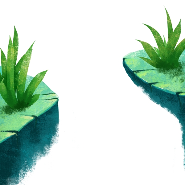 悬崖植物绿色岩石青苔手绘插画原创商用元素