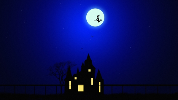 万圣节皓月当空城堡女巫背景素材