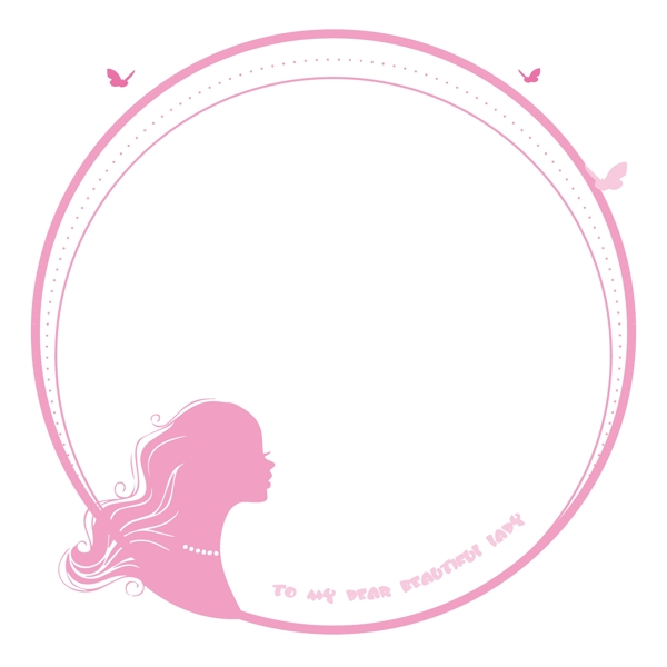 三八妇女节浪漫粉色美丽女性剪影矢量免抠圆框