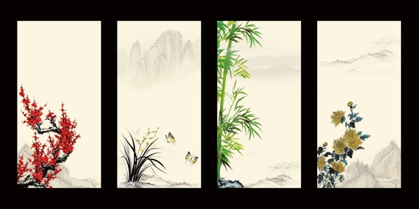 中国风梅兰竹菊展板背景