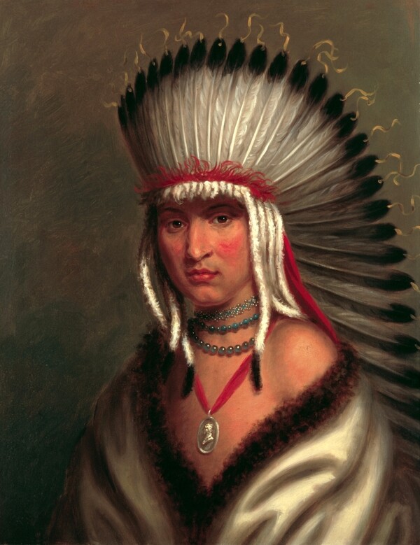 油画印第安男子图片