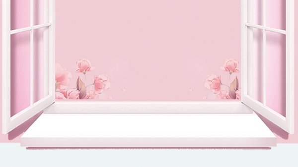 粉色唯美窗台化妆品广告背景设计