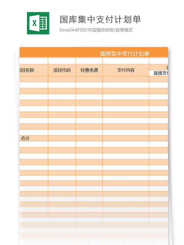 国库集中支付计划单excel模板