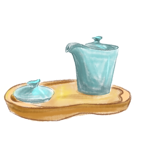 彩绘蓝色茶壶插画
