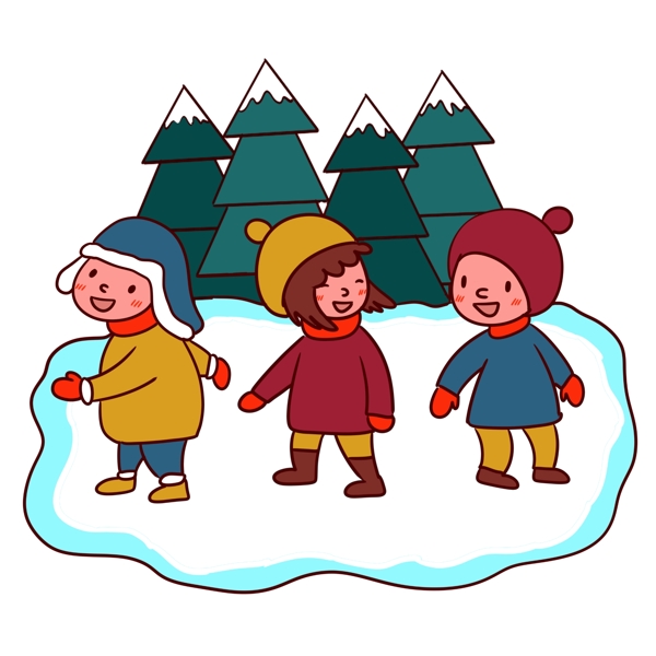 手绘卡通可爱学生溜冰寒假生活